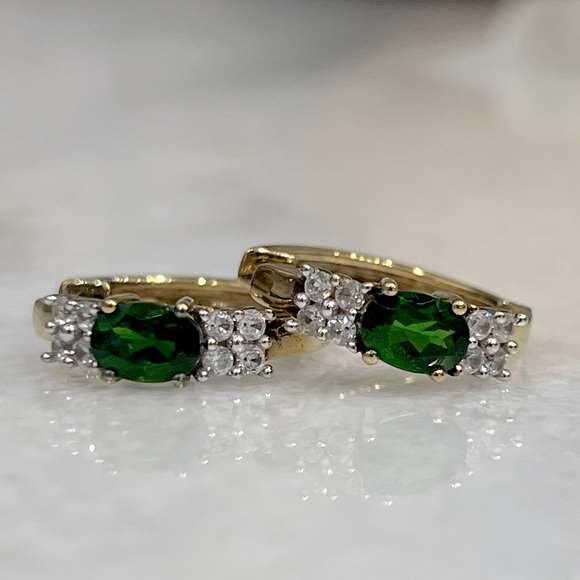 Jewelry - Russian Diopside White Zircon Vermeil YG Sterling Silver Hoop Earrings